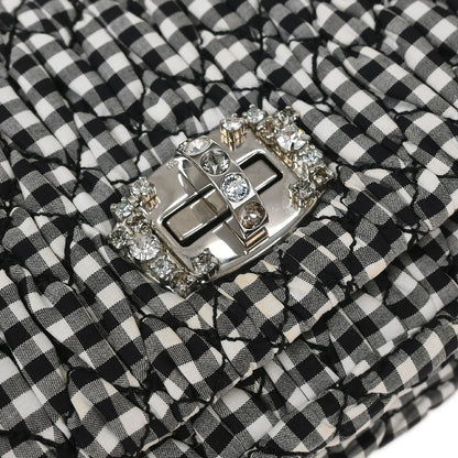Miu Miu Crystal Clutch Matelasse Gingham Print Canvas, BLACK, CANVAS, Clutche & pouche