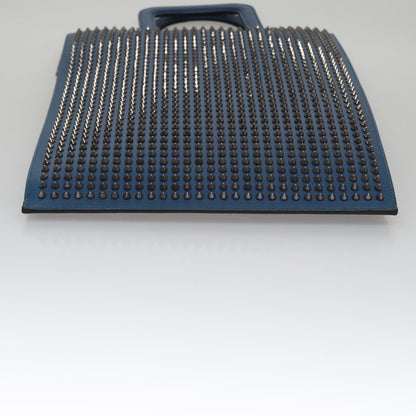 Christian Louboutin Trictrac Portfolio Bag Leather and Spiked Leather, BLUE, LEATHER, Handbag