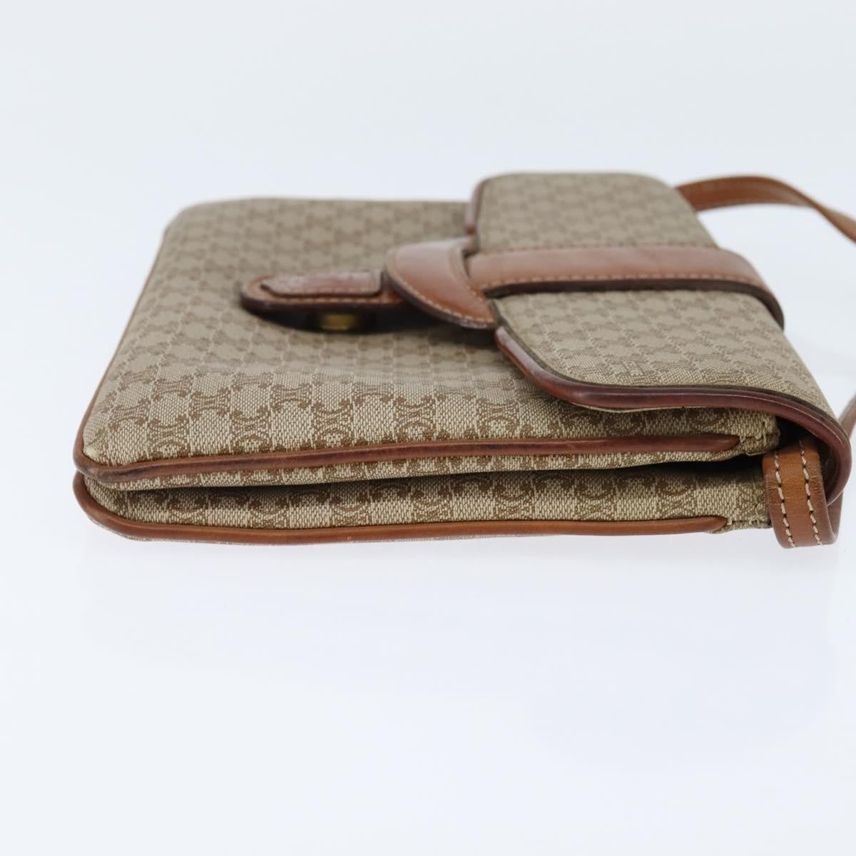 Celine Vintage Macadam Shoulder Bag Canvas and Leather, BEIGE, CANVAS, Shoulder bag