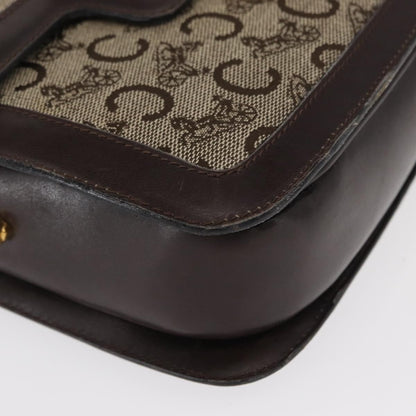 Celine Vintage C Sulky Horsebit Shoulder bag Canvas and Leather, BROWN, CANVAS, Shoulder bag