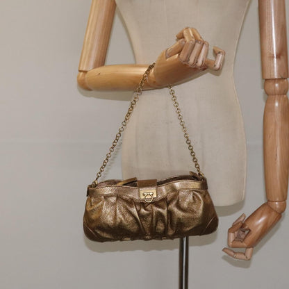 Salvatore Ferragamo Gancini Chain Clutch bag Leather, GOLD, LEATHER, Clutche & pouche