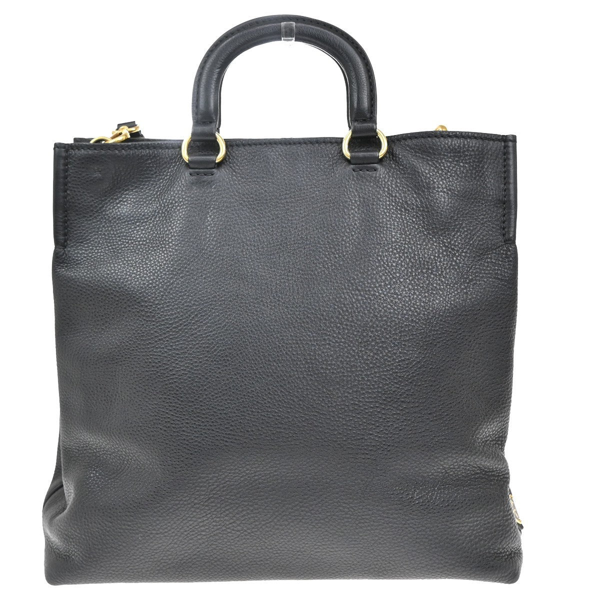 Prada Embossed Logo Convertible Open Tote Vitello Daino, BLACK, LEATHER, Tote bag
