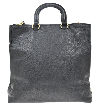 Prada Embossed Logo Convertible Open Tote Vitello Daino, BLACK, LEATHER, Tote bag