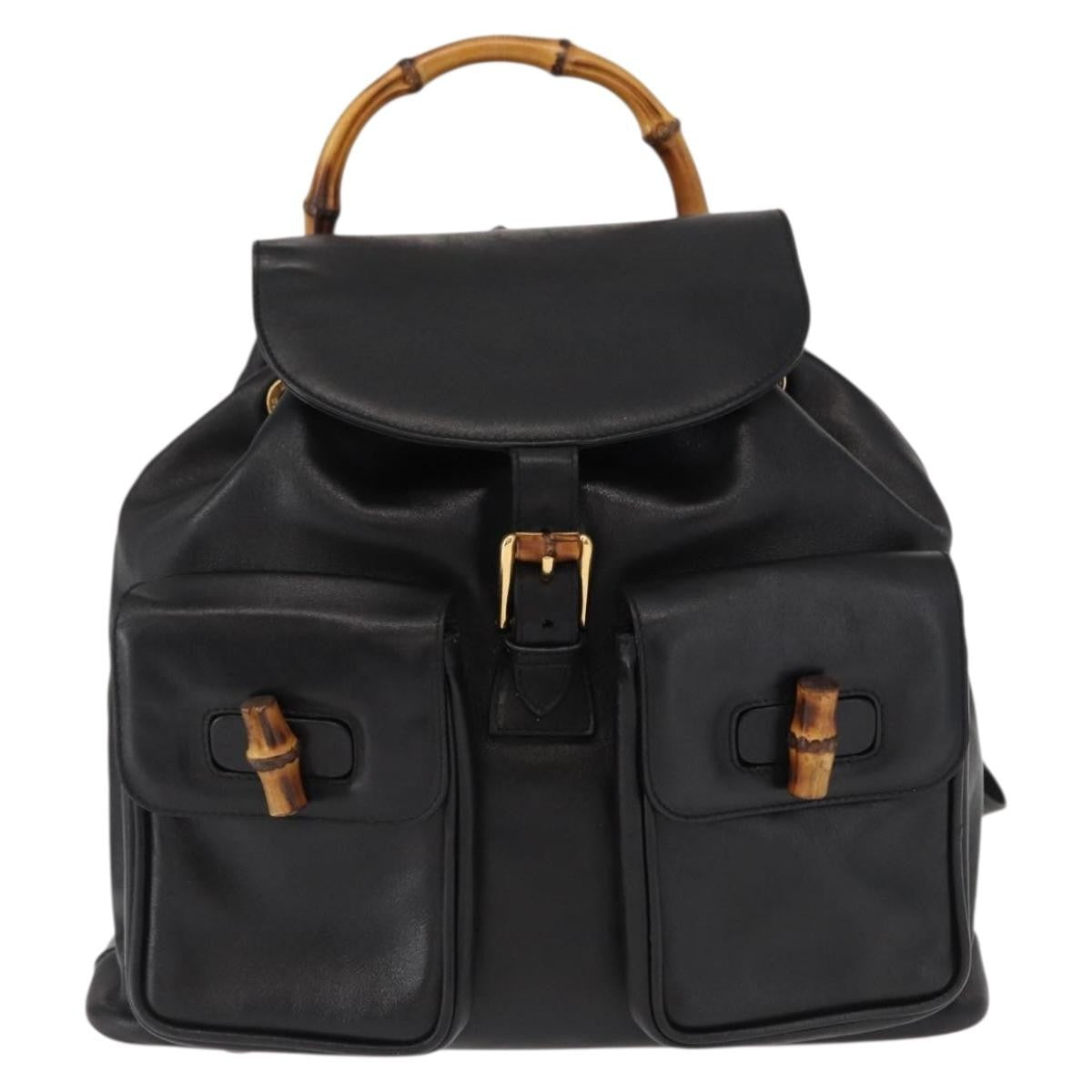 Gucci Vintage Bamboo Backpack Leather, BLACK, LEATHER, Backpack