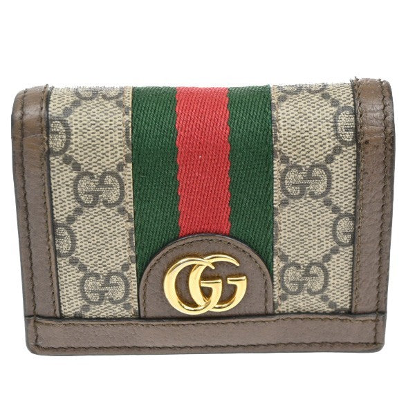 Gucci Ophidia Flap Card Case GG Coated Canvas, BROWN, CANVAS, Wallets