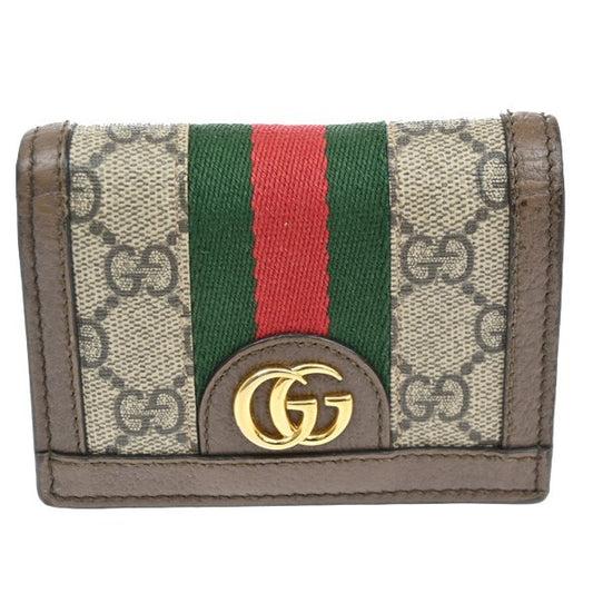 Gucci Ophidia Flap Card Case GG Coated Canvas, BROWN, CANVAS, Wallets