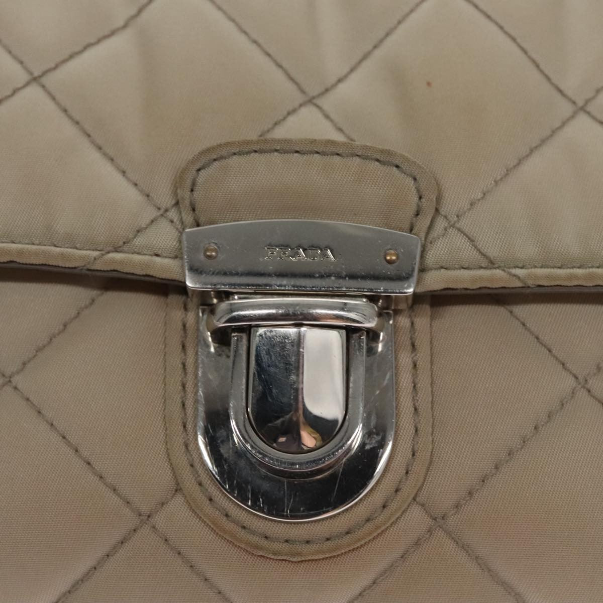 Prada Pushlock Chain Flap Bag Quilted Tessuto, BEIGE, NYLON, Shoulder bag