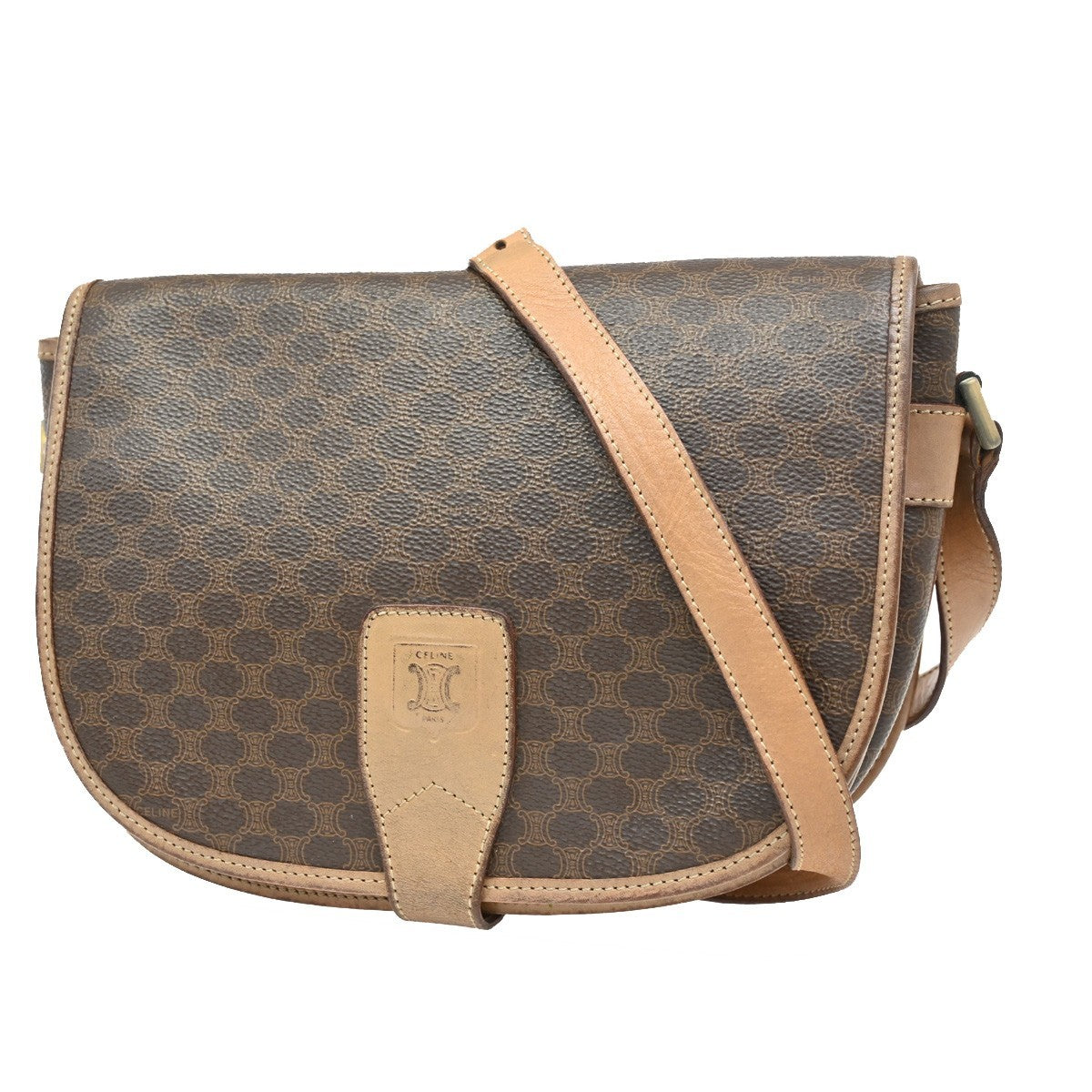 Celine Macadam Shoulder Bag Canvas, BROWN, CANVAS, Shoulder bag