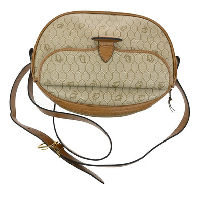 Christian Dior Vintage Honeycomb Shoulder Bag Canvas and Leather, BEIGE, CANVAS, Shoulder bag