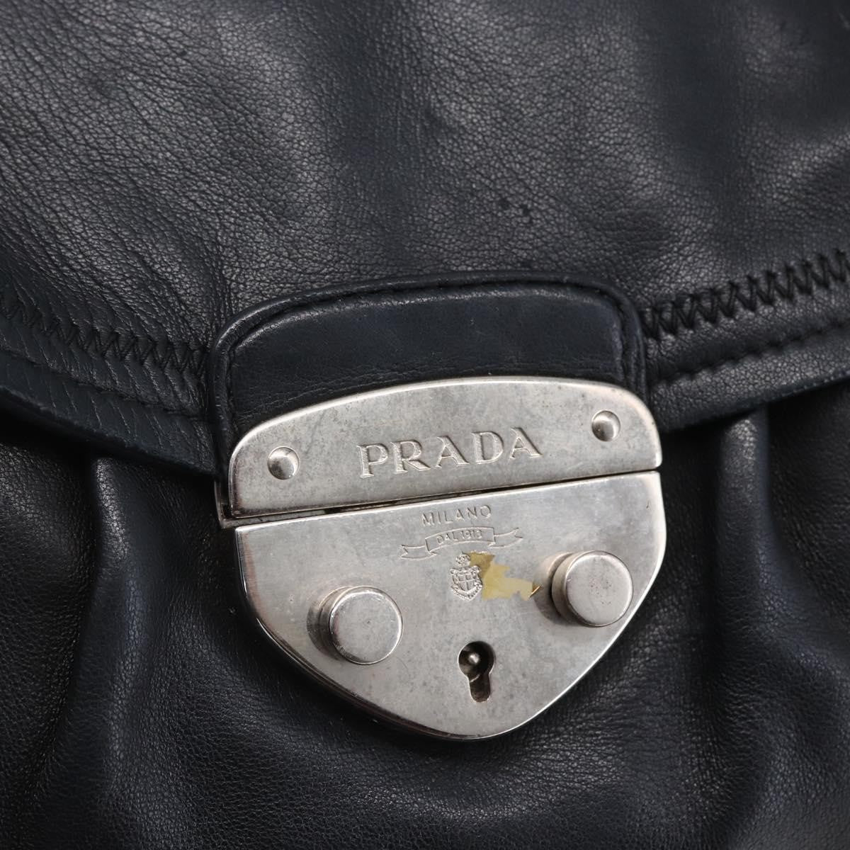 Prada Pushlock Shoulder Bag Leather, BLACK, LEATHER, Shoulder bag