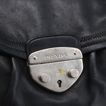 Prada Pushlock Shoulder Bag Leather, BLACK, LEATHER, Shoulder bag