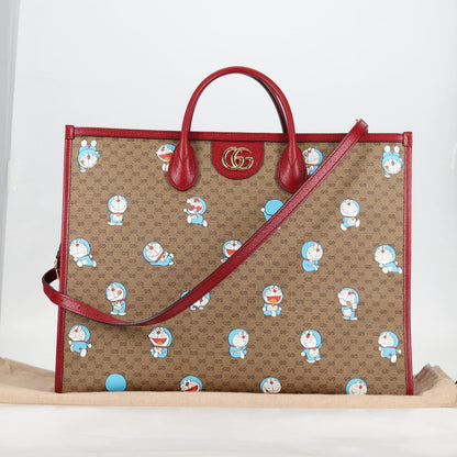 Gucci Doraemon Tote Printed Mini GG Coated Canvas, BROWN, CANVAS, Tote bag
