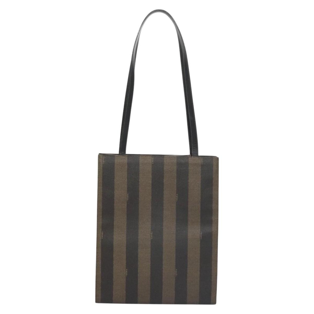Fendi Vintage Logo Stamp Tote Pequin Coated Canvas, BROWN, CANVAS, Tote bag