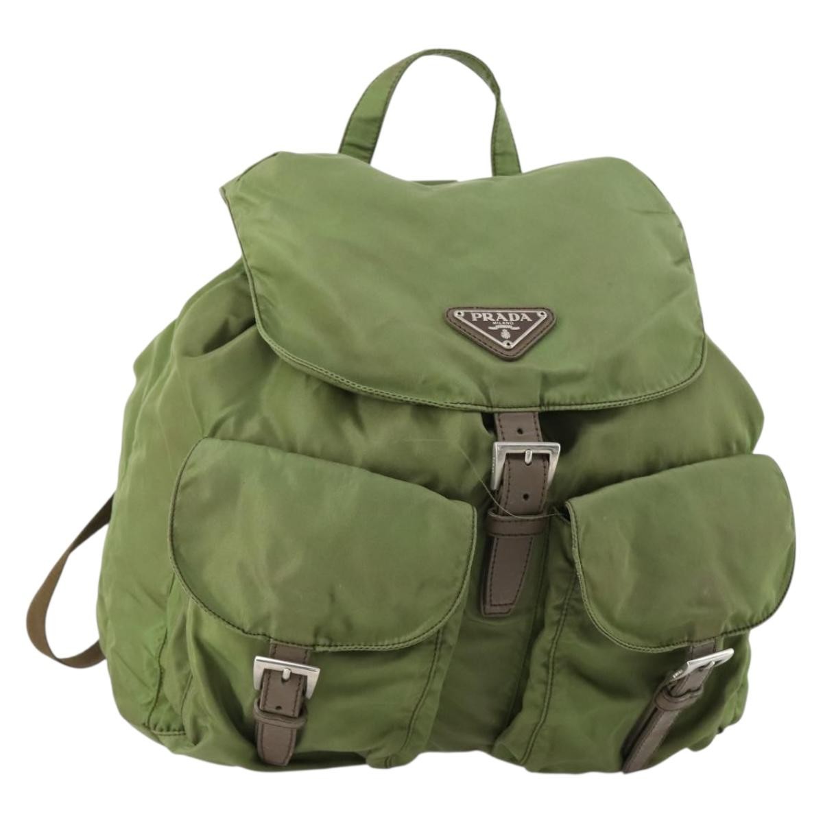 Prada Double Front Pocket Backpack Tessuto, KHAKI, NYLON, Backpack