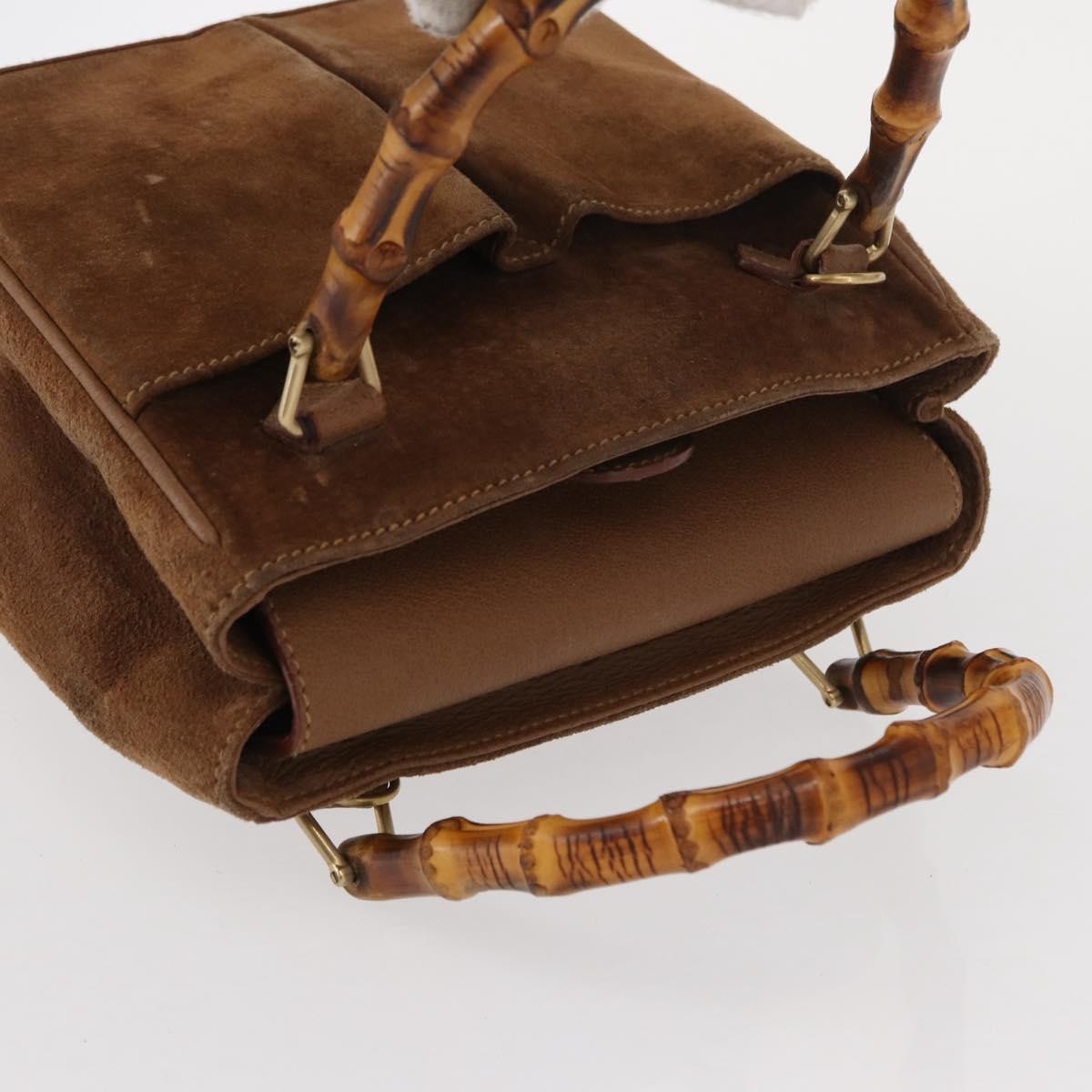 Gucci Vintage Bamboo Front Pocket Tote Suede, BROWN, SUEDE, Tote bag