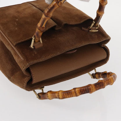 Gucci Vintage Bamboo Front Pocket Tote Suede, BROWN, SUEDE, Tote bag
