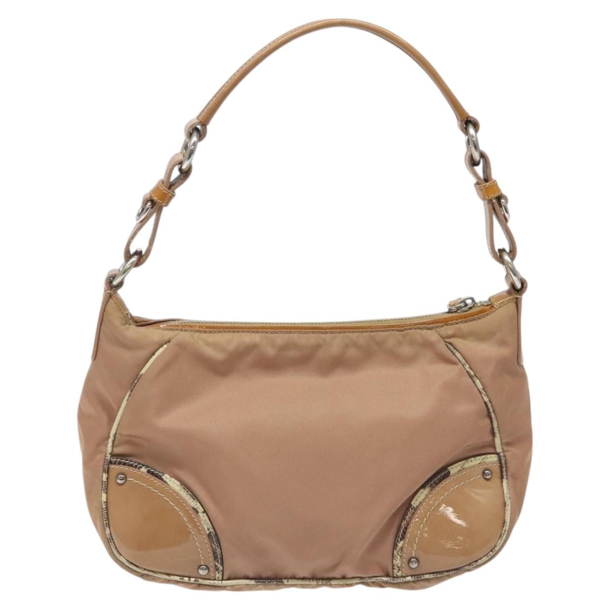 Prada Zip Hobo Tessuto with Leather, BEIGE, NYLON, Shoulder bag