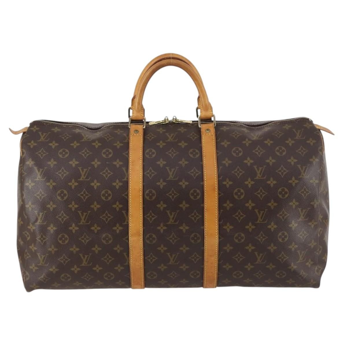 Louis Vuitton Keepall Bandouliere Bag Monogram Canvas, BROWN, CANVAS, Travel bag