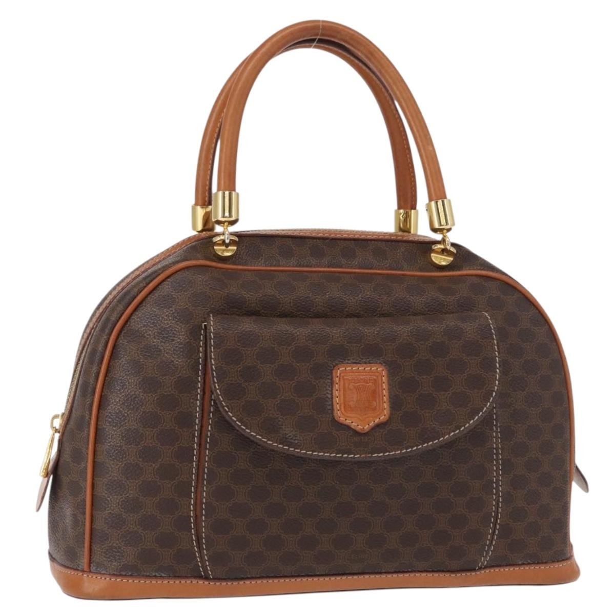 Celine Vintage Macadam Handbag Canvas and Leather, BROWN, CANVAS, Handbag