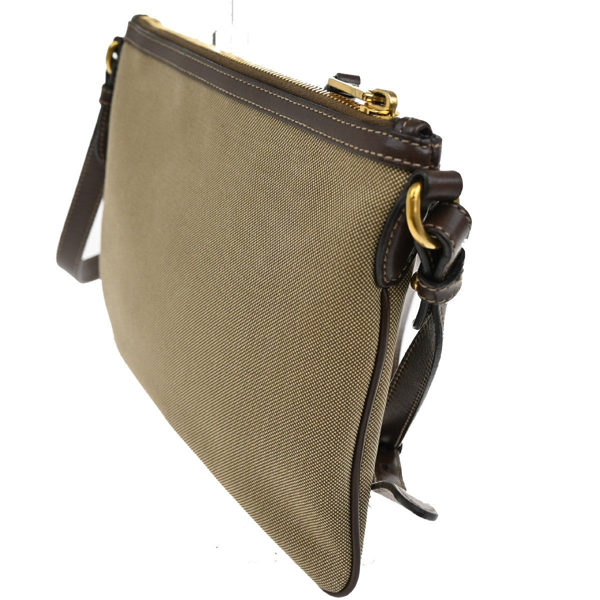 Prada Logo Double Zip Crossbody Bag Canvas, BROWN, CANVAS, Shoulder bag