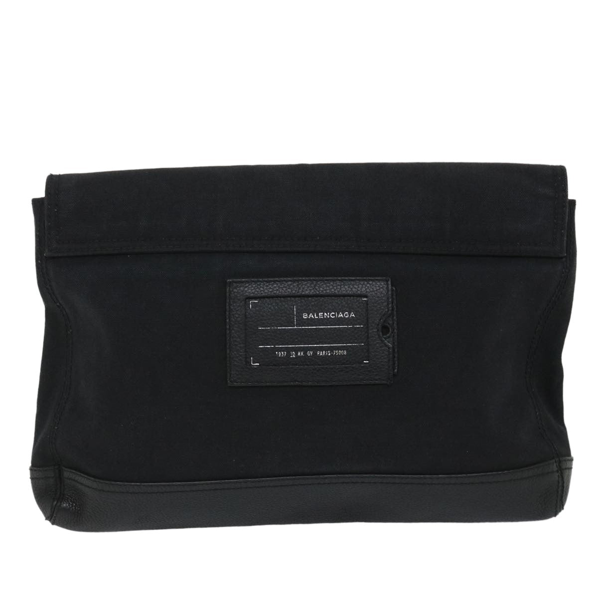 Balenciaga Flap Clutch Canvas with Leather, BLACK, CANVAS, Clutche & pouche