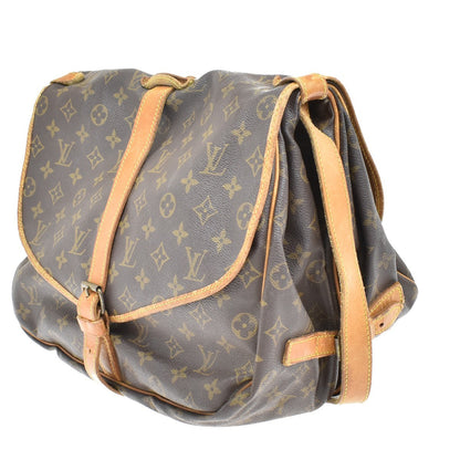 Louis Vuitton Saumur Handbag Monogram Canvas, BROWN, LEATHER, Shoulder bag