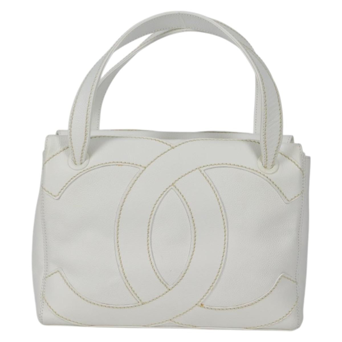 Chanel CC Stitch Tote Caviar, WHITE, LEATHER, Handbag