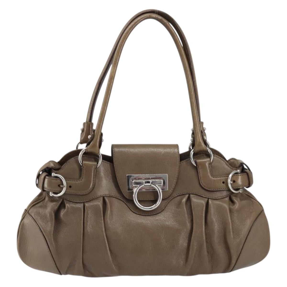 Salvatore Ferragamo Gancini handbag Leather, BROWN, LEATHER, Handbag