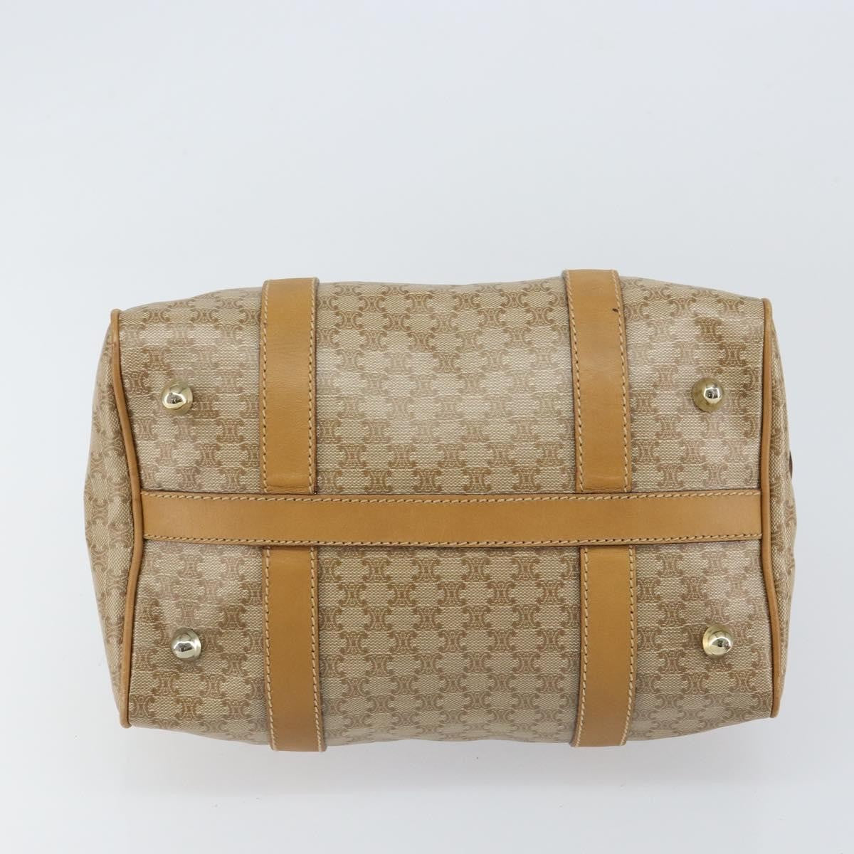 Celine Vintage Macadam Handbag Canvas and Leather, BEIGE, CANVAS, Handbag