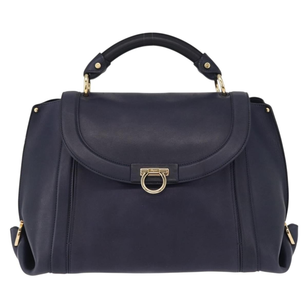 Salvatore Ferragamo Suzanna Satchel Smooth Leather, NAVY, LEATHER, Handbag