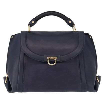 Salvatore Ferragamo Suzanna Satchel Smooth Leather, NAVY, LEATHER, Handbag
