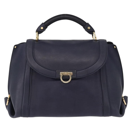 Salvatore Ferragamo Suzanna Satchel Smooth Leather, NAVY, LEATHER, Handbag