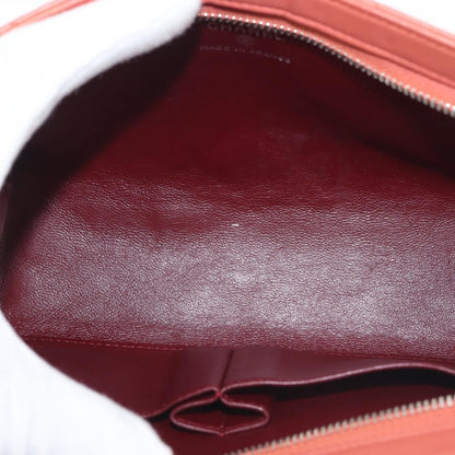 Chanel Classic Double Pocket Zip Pouch Quilted Lambskin, ORANGE, LEATHER, Clutche & pouche