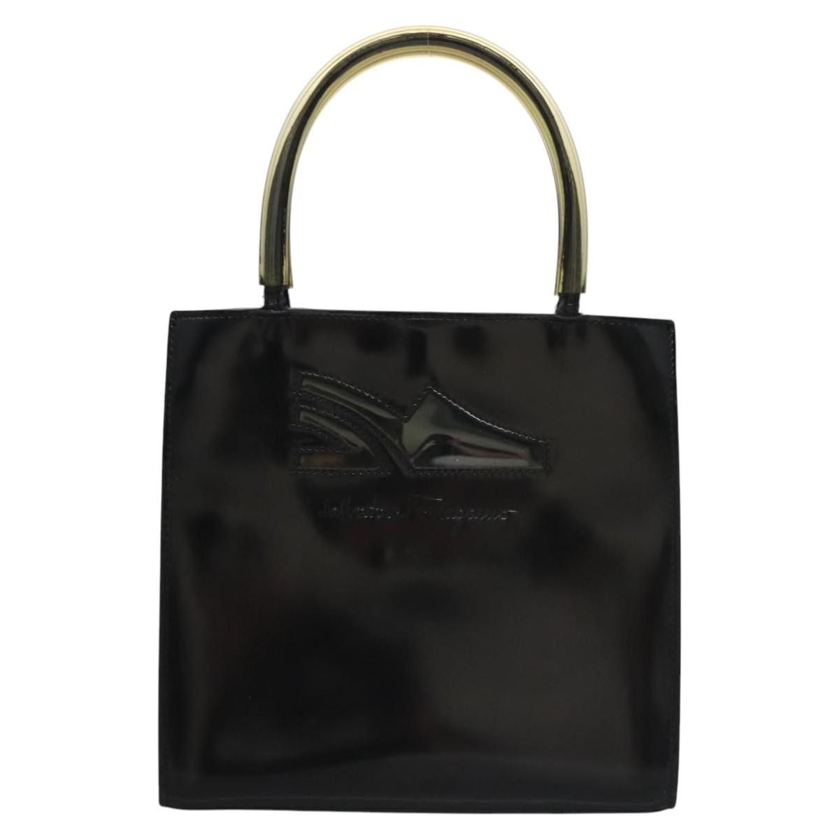 Salvatore Ferragamo Shopper Tote Patent Leather, BLACK, LEATHER, Tote bag