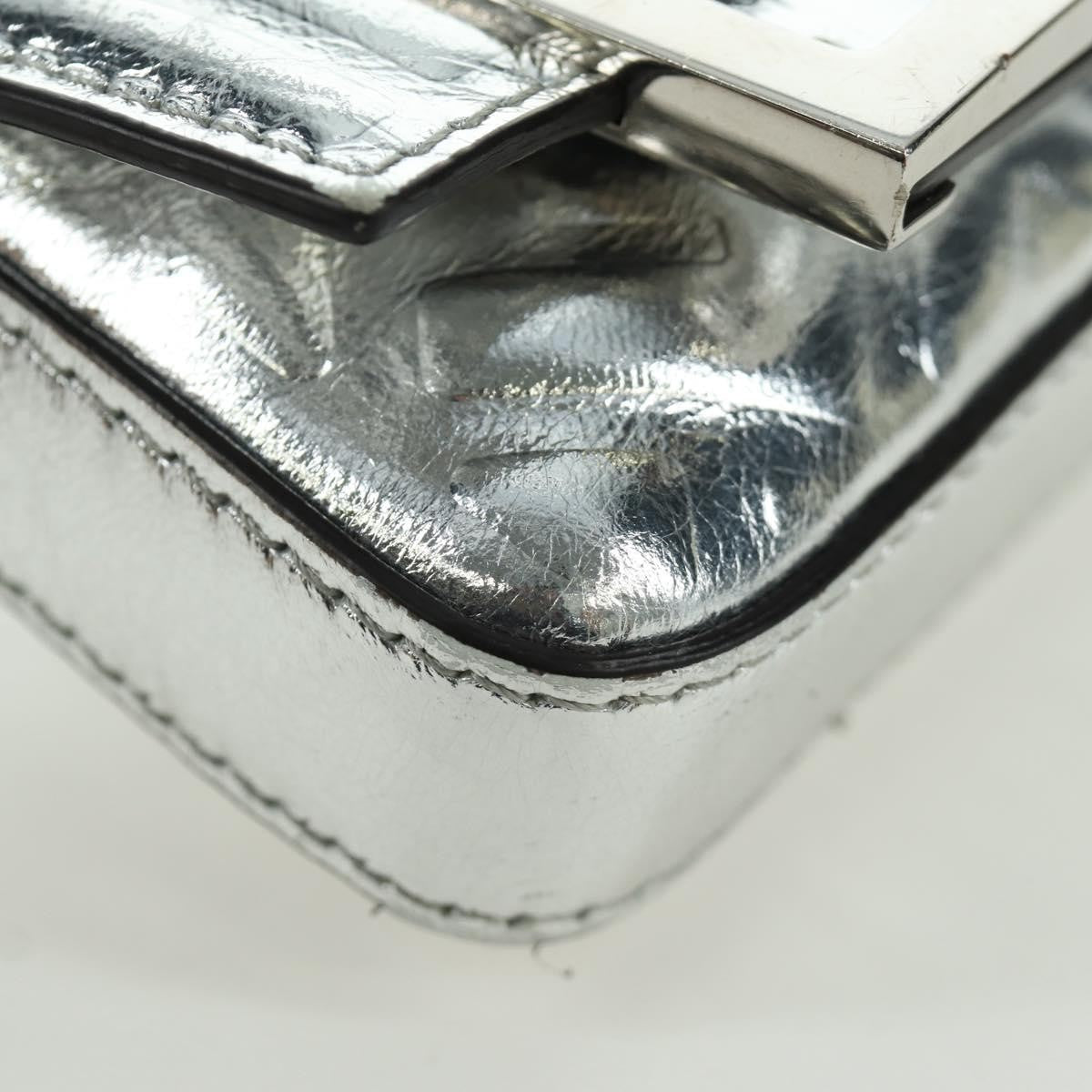 Fendi Chain Baguette Charm Bag Zucca Embossed Leather, Silver, Canvas, Clutch