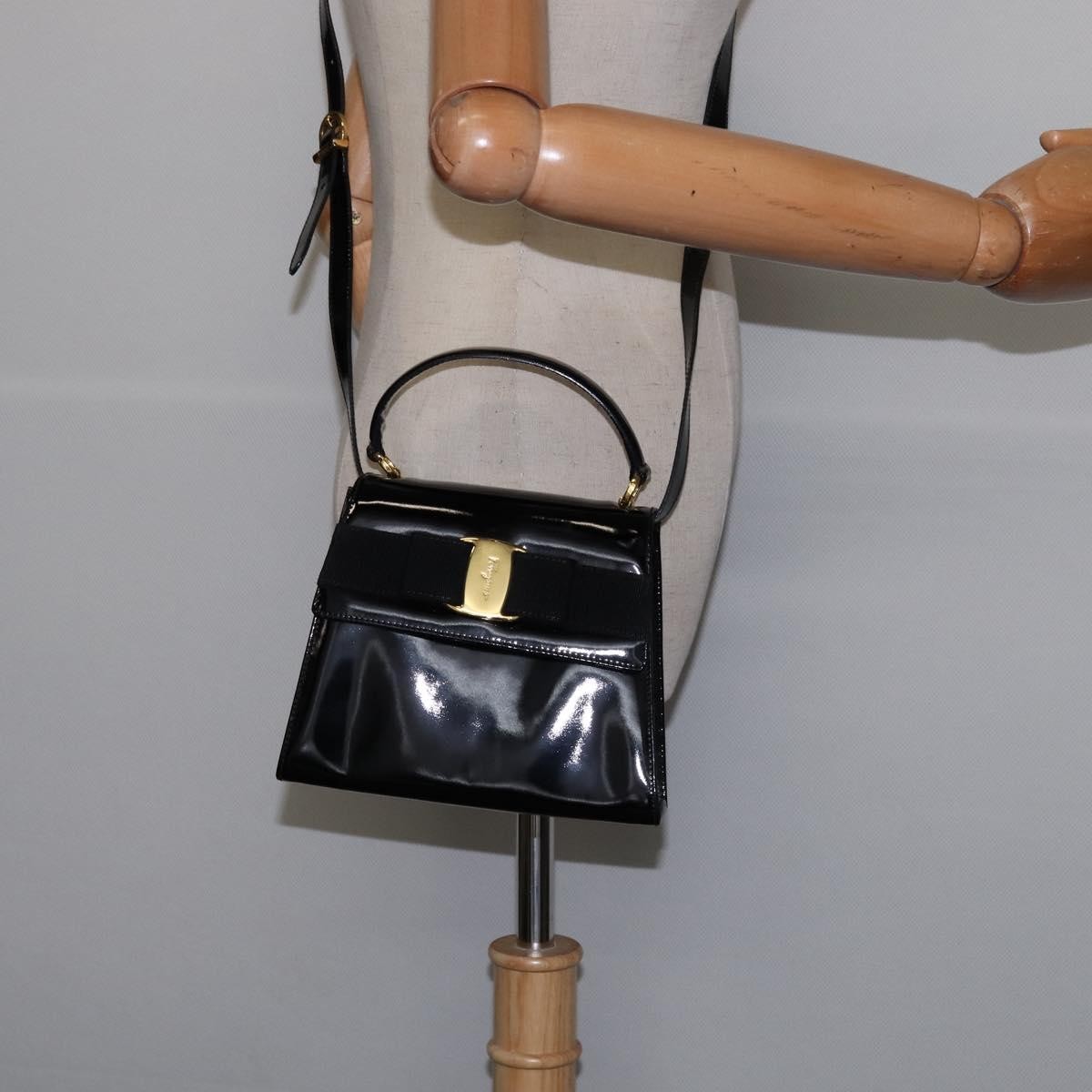 Salvatore Ferragamo Vintage Vara Bow Top Handle Bag Patent Leather, BLACK, PATENT_LEATHER, Handbag