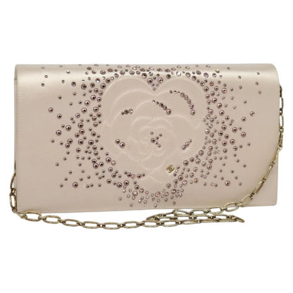 Chanel Camellia Diamante Convertible Clutch Crystal Embellished Satin, PINK, SATIN, Shoulder bag