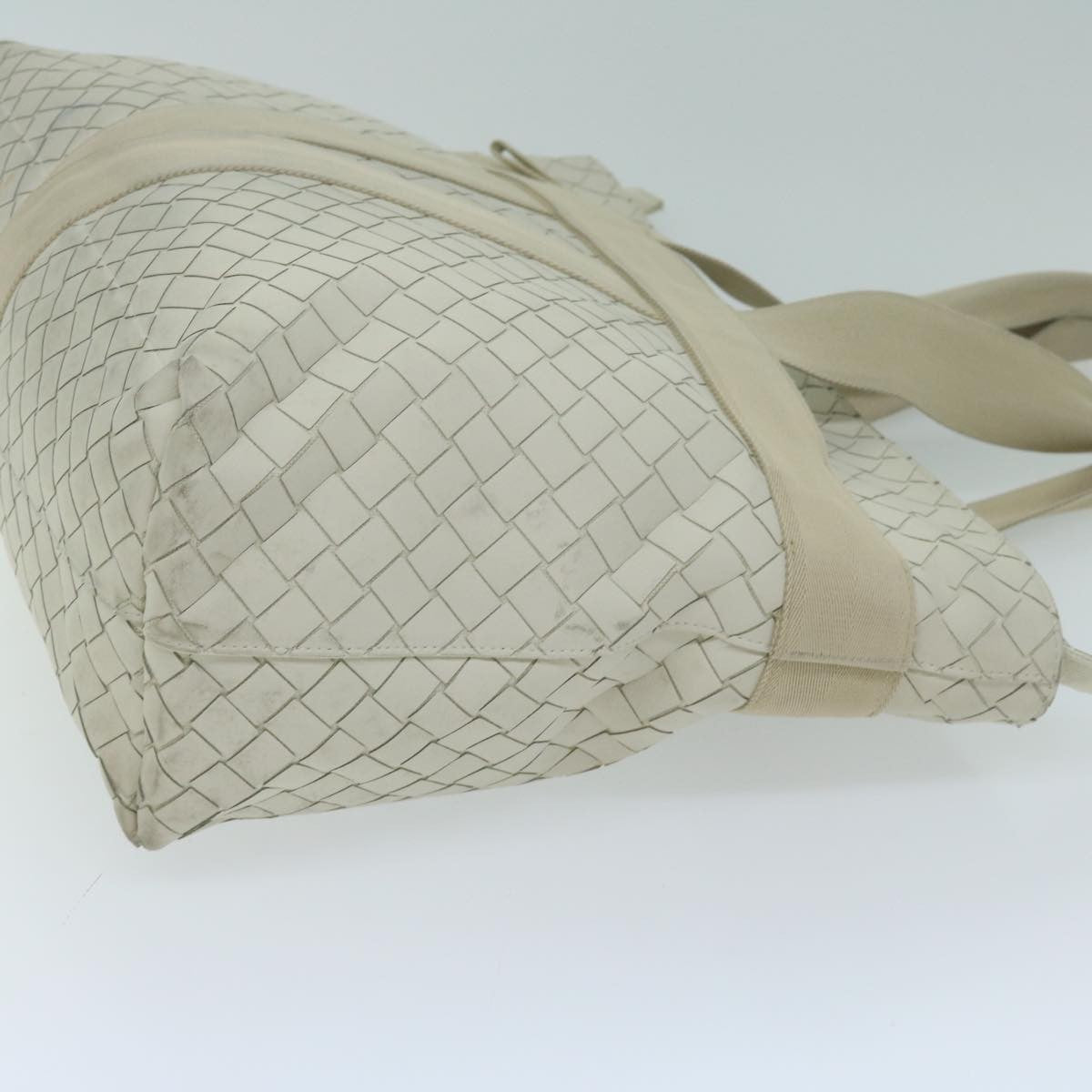 Bottega Veneta Zipped Tote Rubber Intrecciato with Canvas, WHITE, LEATHER, Tote bag
