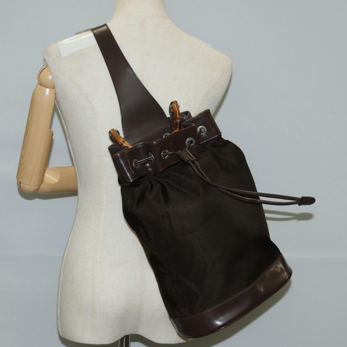 Gucci Vintage Bamboo Sling Backpack Nylon, BROWN, NYLON, Backpack
