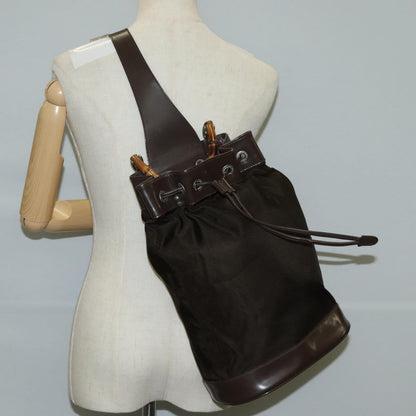 Gucci Vintage Bamboo Sling Backpack Nylon, BROWN, NYLON, Backpack
