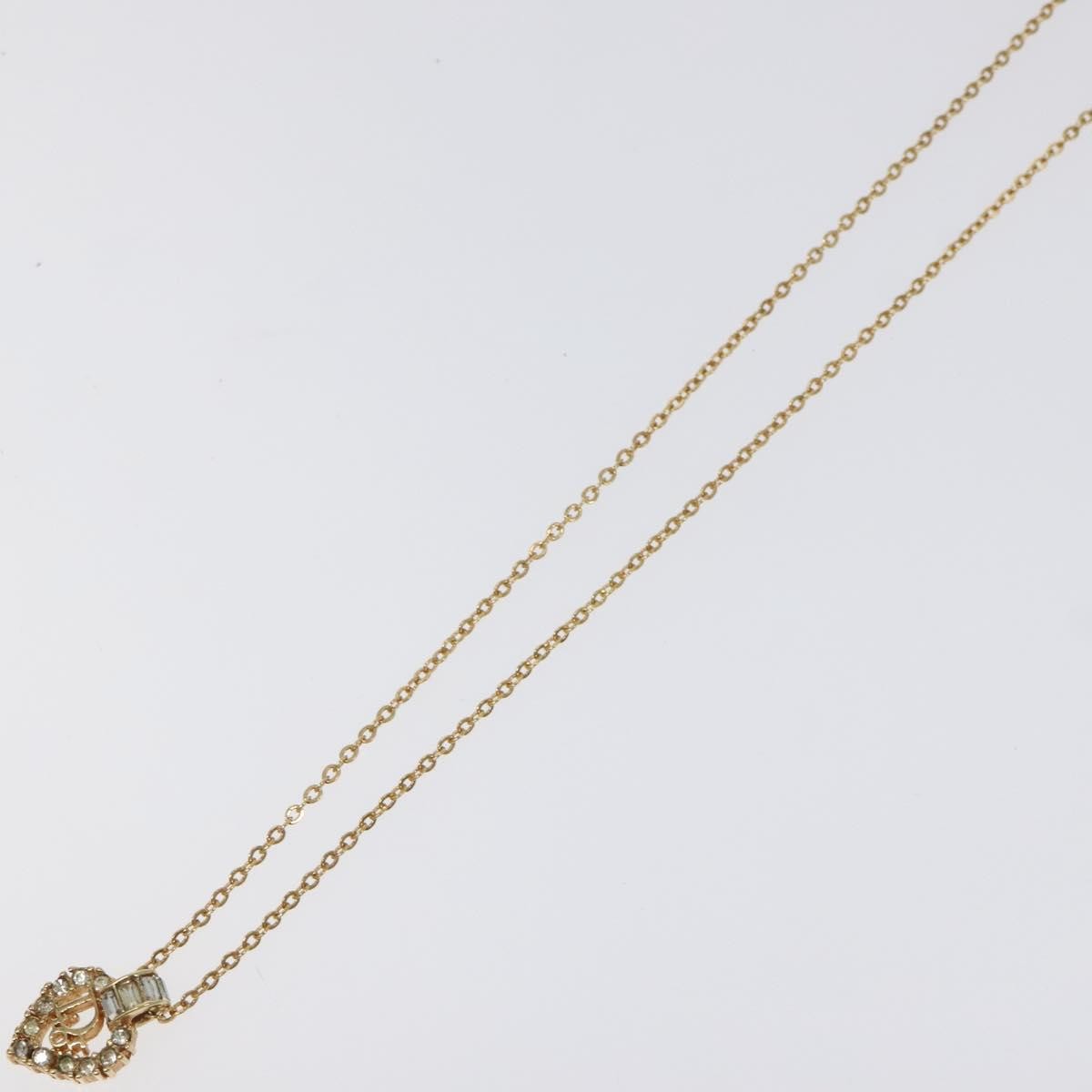 Christian Dior Vintage CD Heart Pendant Necklace Metal with Crystals, GOLD, METAL, Necklace