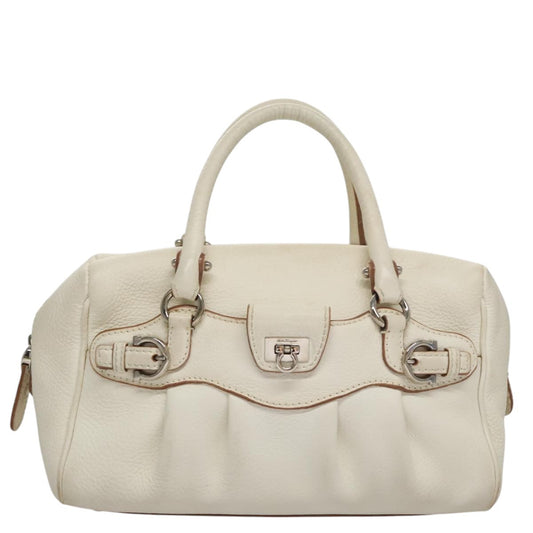 Salvatore Ferragamo Gancini Buckle Shoulder Bag Leather, WHITE, LEATHER, Handbag