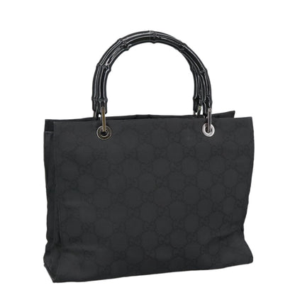 Gucci Vintage Bamboo Handle Tote GG Nylon, Black, Nylon, Tote Bag