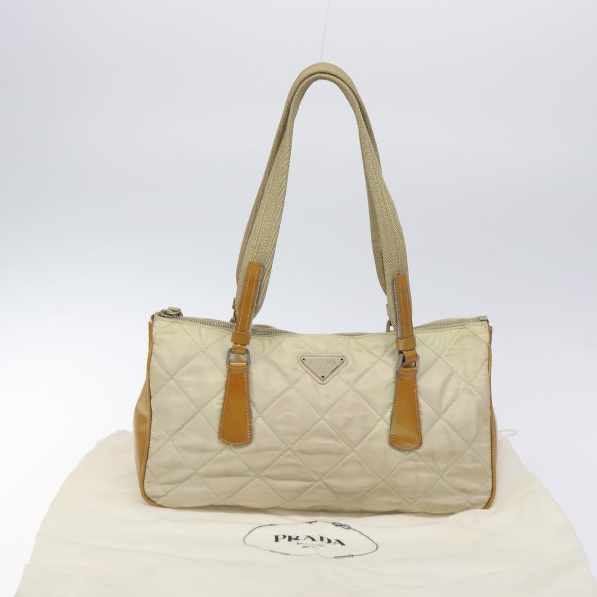 Prada Vintage Shoulder Bag Nylon and Patent Leather, BEIGE, NYLON, Shoulder bag