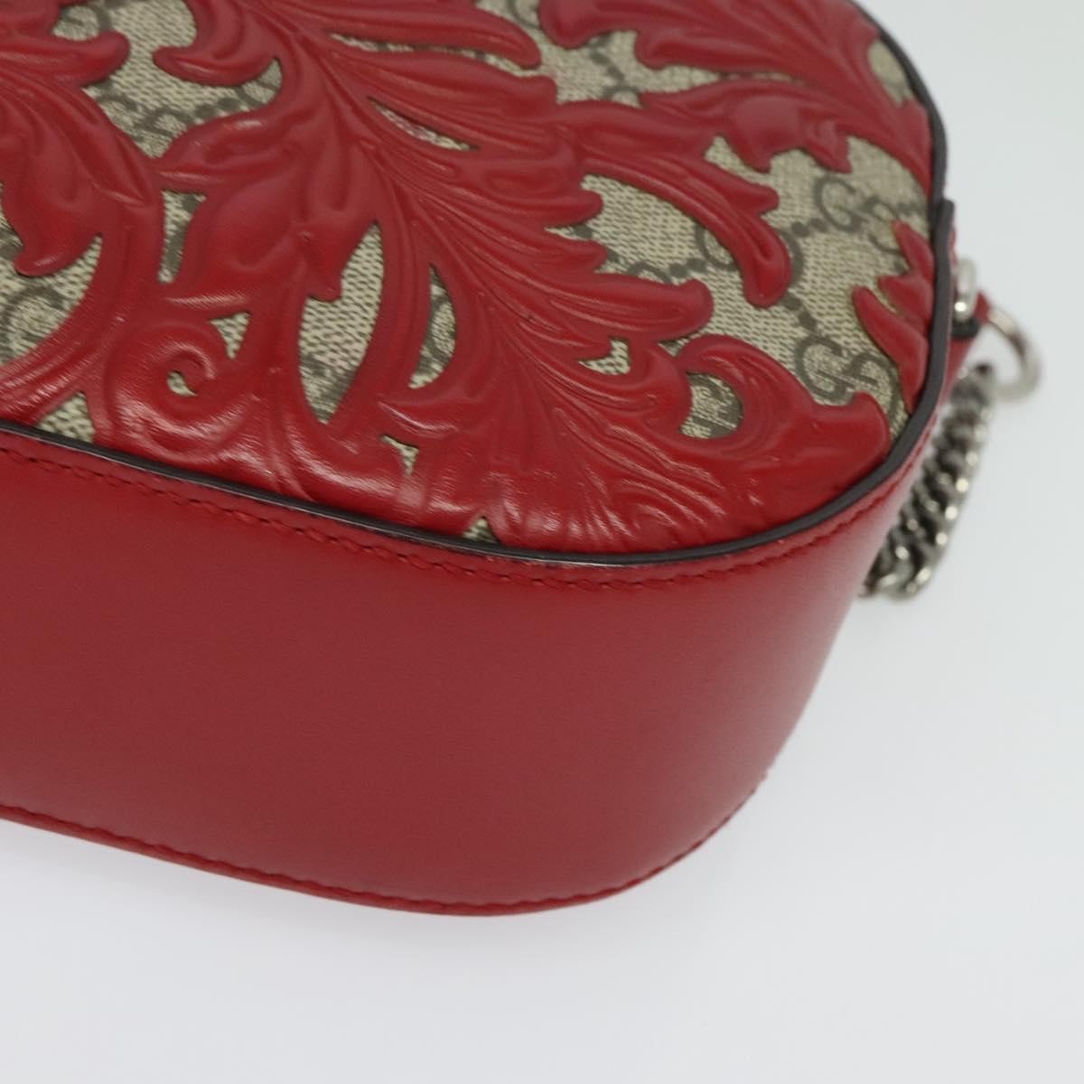 Gucci Chain Crossbody Bag Arabesque GG Coated Canvas with Leather, RED, LEATHER, Shoulder bag