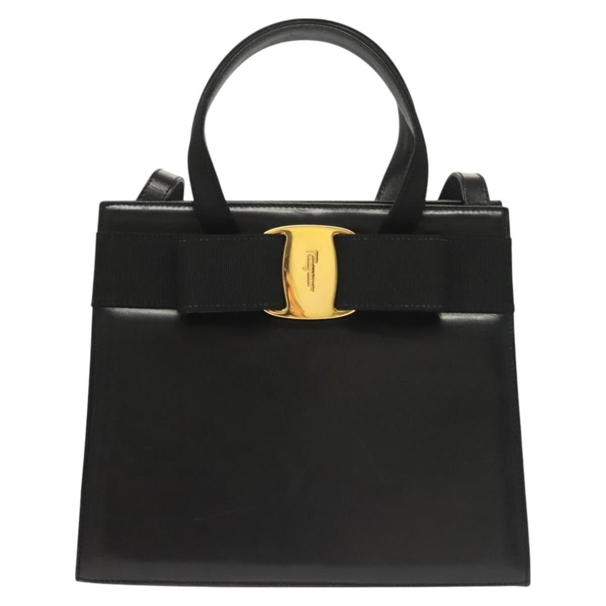 Salvatore Ferragamo Convertible Vara Bow Tote Leather, BLACK, LEATHER, Handbag