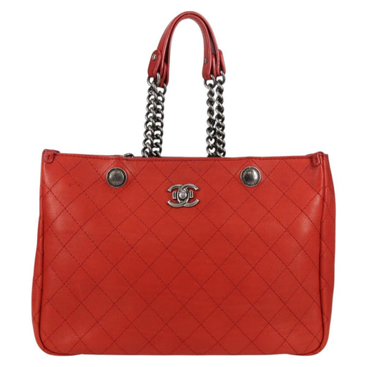 Chanel Shopping Tote Quilted Caviar, Orange, Leather, Shoulder Bag