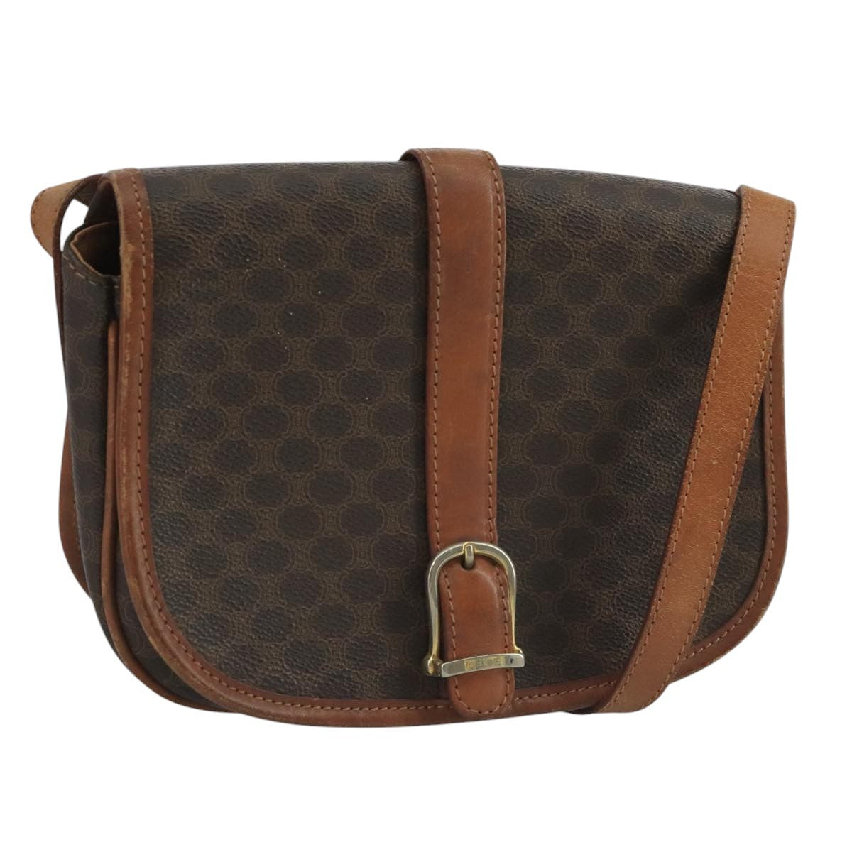 Celine Macadam Shoulder Bag PVC Leather, BROWN, CANVAS, Shoulder bag