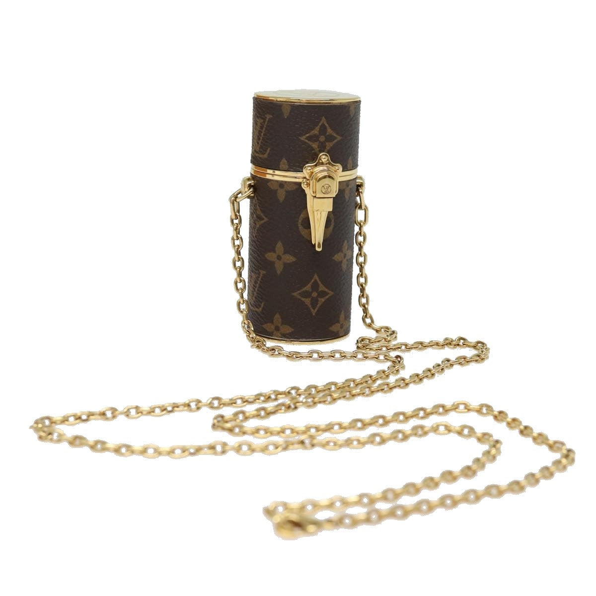 Louis Vuitton Lipstick Case on Chain Monogram Canvas, BROWN, CANVAS, Clutche & pouche
