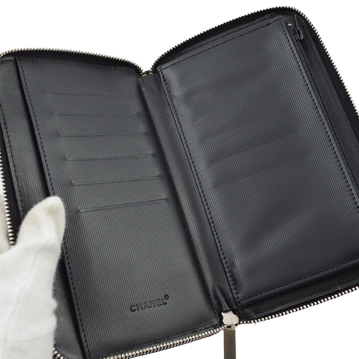 Chanel Travel Line ZIp Around Wallet Printed Nylon, BLACK, NYLON, Wallets